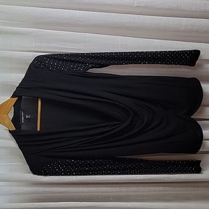 Fifteen Twenty Black Faux Wrap Beaded Long Sleeve Size M